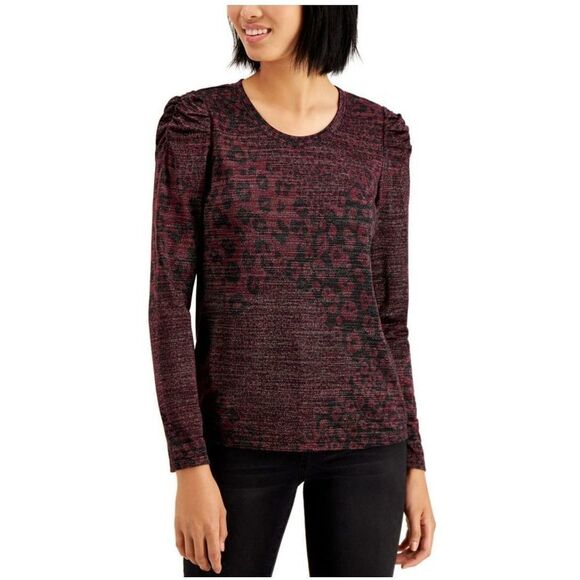 JPR Studio Metallic Animal-Print Knit Top Dark RedwoodBlack M - Picture 1 of 1